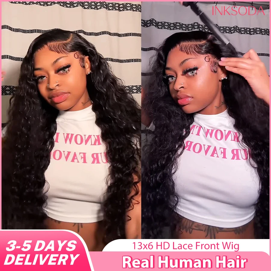 

180-220% Density 16-40 Inch Natural Black 13x6 13x4 HD Transparent Lace Front Wigs Human Hair Curly Deep Wave Brazilian Transparent Lace Frontal Wig For Women Human Hair Black Wigs Pre-Plucked Prebleached Promotional Sale Suitable Parties Gatherings