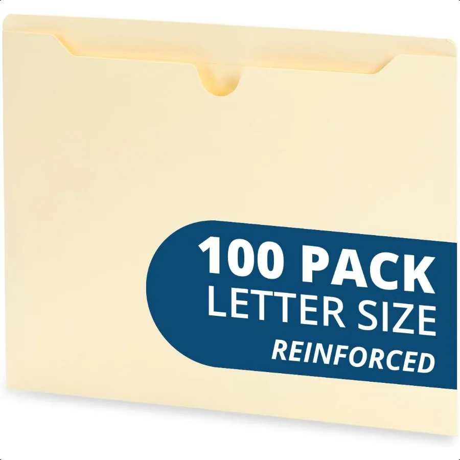 

Manila File Jackets Reinforced Straight Cut Tab Designed for Use in Standard Hanging Files Letter Size 100 Pack