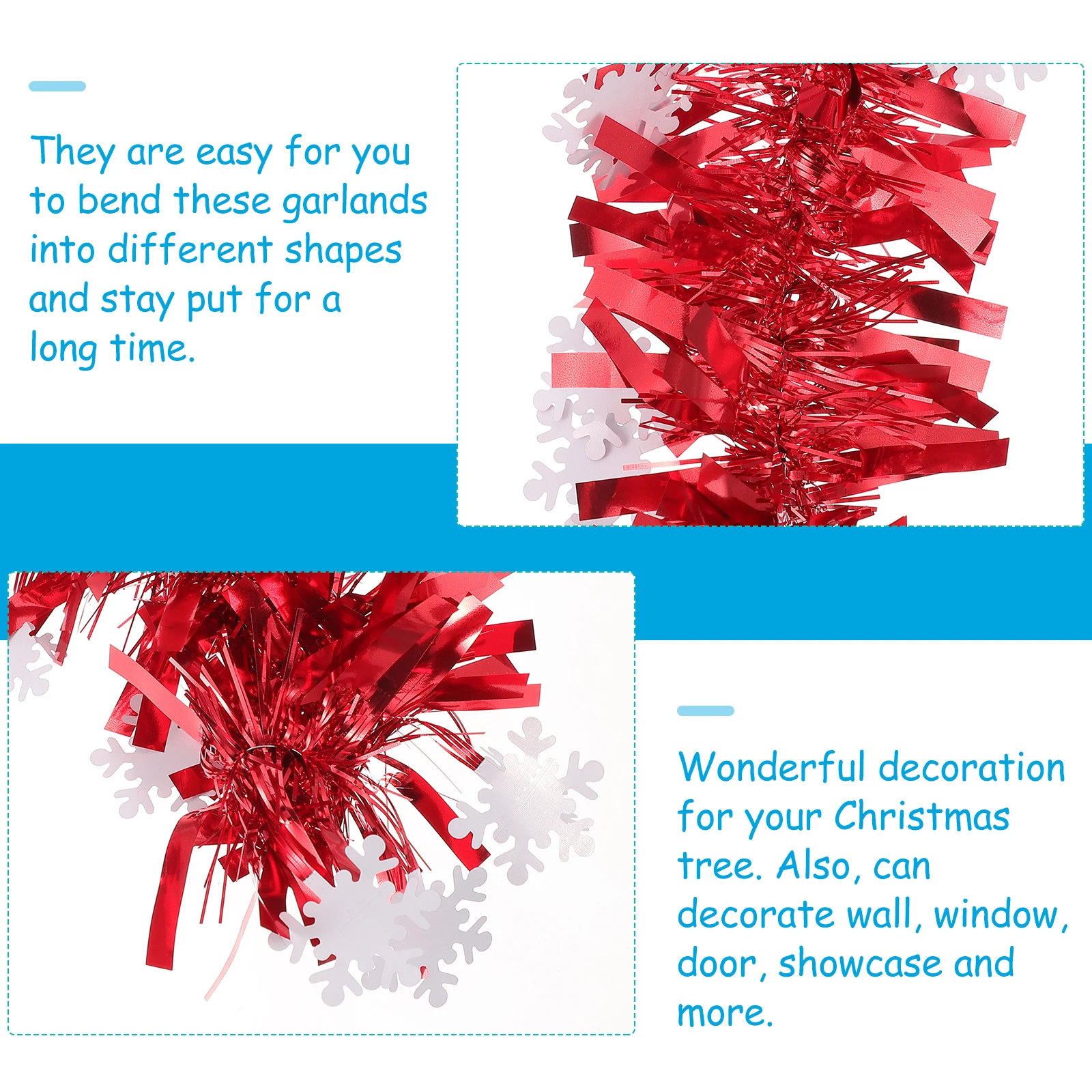 

5Pcs Christmas Decorations Tinsel Garlands Super Long Bright Colorful Hanging Pendants for Xmas Tree Wall Door Party Festival