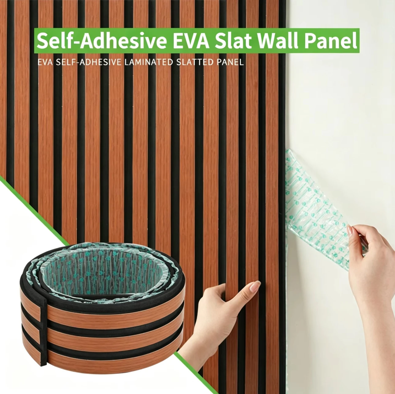 3M New EVA Self-Adhesive 3D Imitation Wooden Grille Decorative Panels Flexible Background Wall Molding Line, for DIY Home Decor