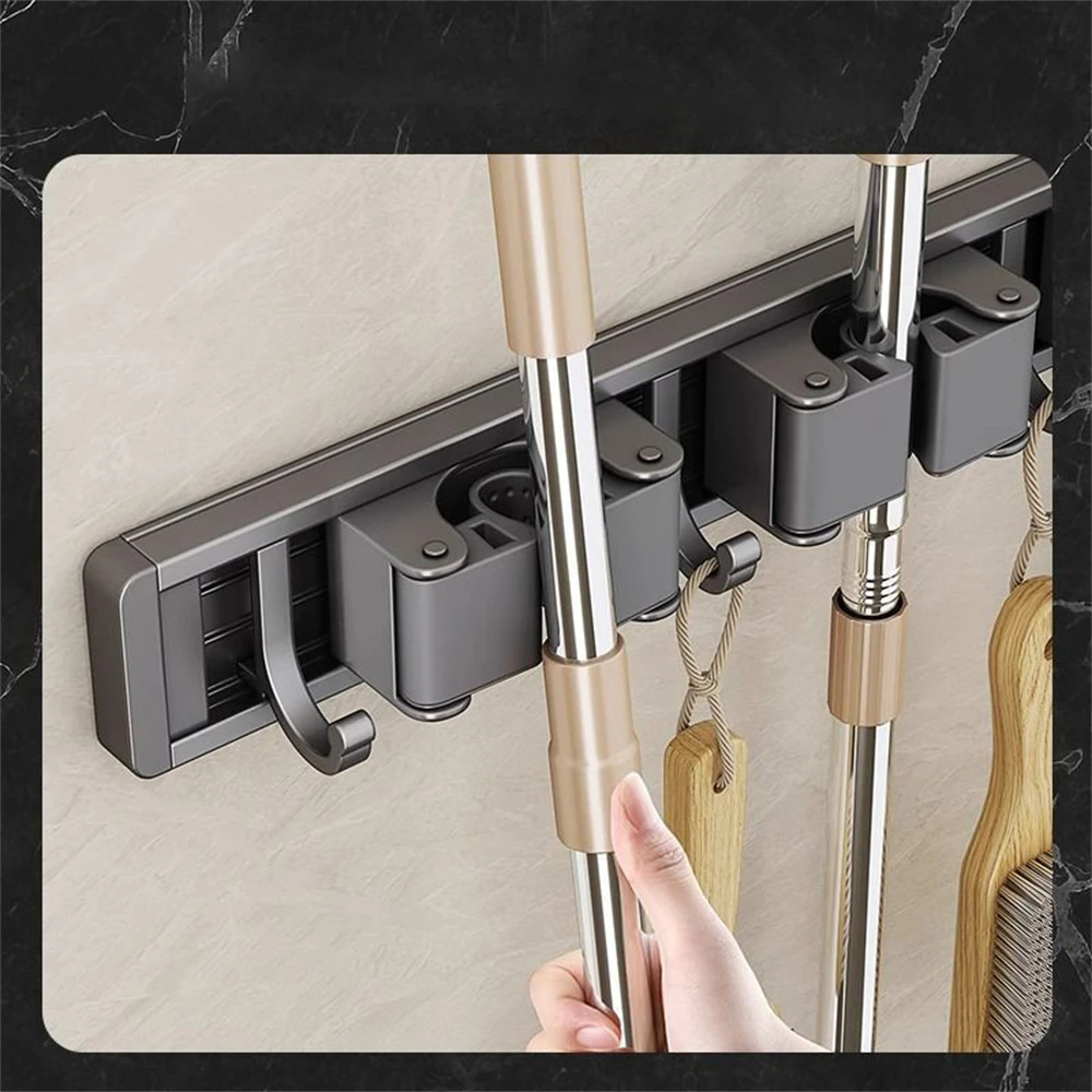 Punch-free Toilet Kitchen Mop Wall Hanging Clip Broom Mop Hook Buckle Storage Rack Mop Clip Rack Artifact Home Accessories