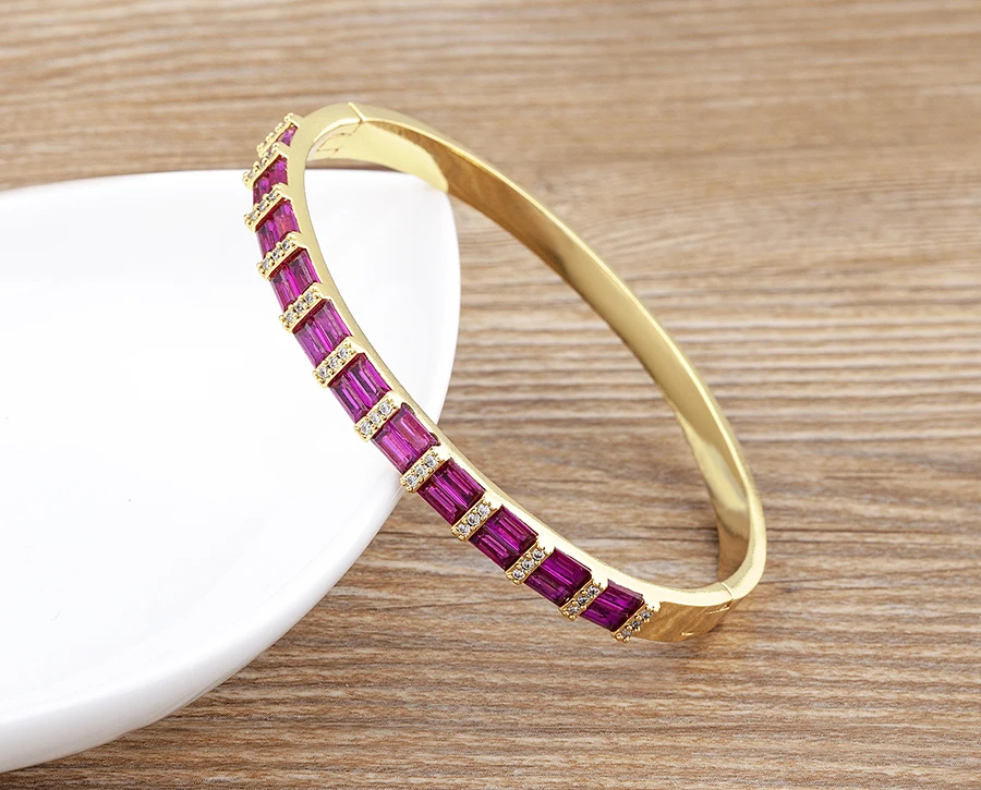 Nidin Neue Luxus Geometrische Zirkon Armband Armreifen Frauen Rosa Grün Blau Kristall Manschette Elegante Hochzeit Erklärung Schmuck – Detail 9