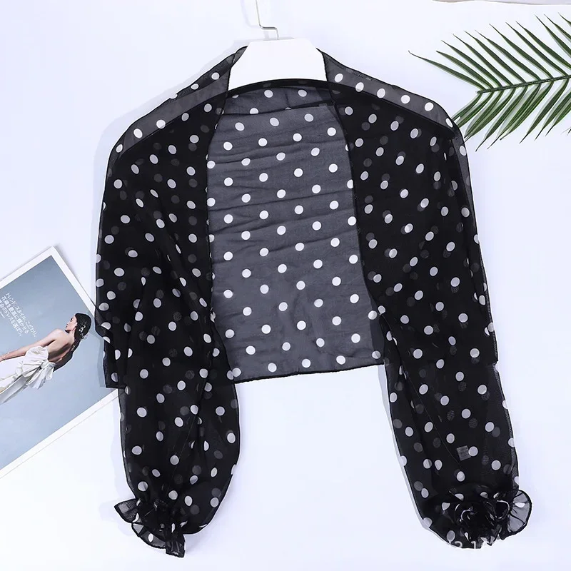 Women Summer Long Sleeve Top Thin Perspective Shawl Shrug Tops Mesh Blouse Female Shirt