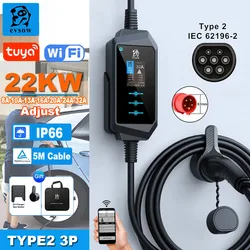 Evsow 22KW 32A cargador de coche eléctrico Type2 cargador EV portátil Type2 Cable de carga rápida para vehículo eléctrico 5M estación Wallbox EVSE