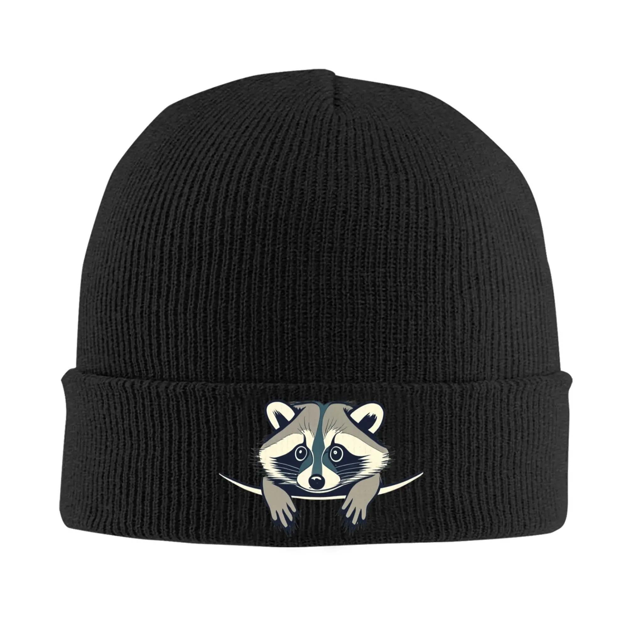 Cute racoon Bonnet Hats  Beanie Hats Winter Graphic Knit Hat Hip Hop Adult Unisex Kpop Warm Soft Cap