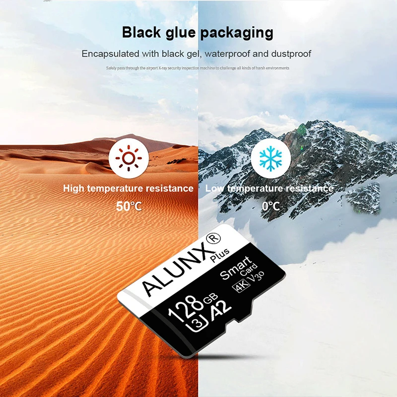 ALUNX Plus 4/8/16/32/64GB U3 A2 V30 4K Class 10 TF Card High Speed for Smartphone Camera Drone Waterproof Shockproof Dustproof