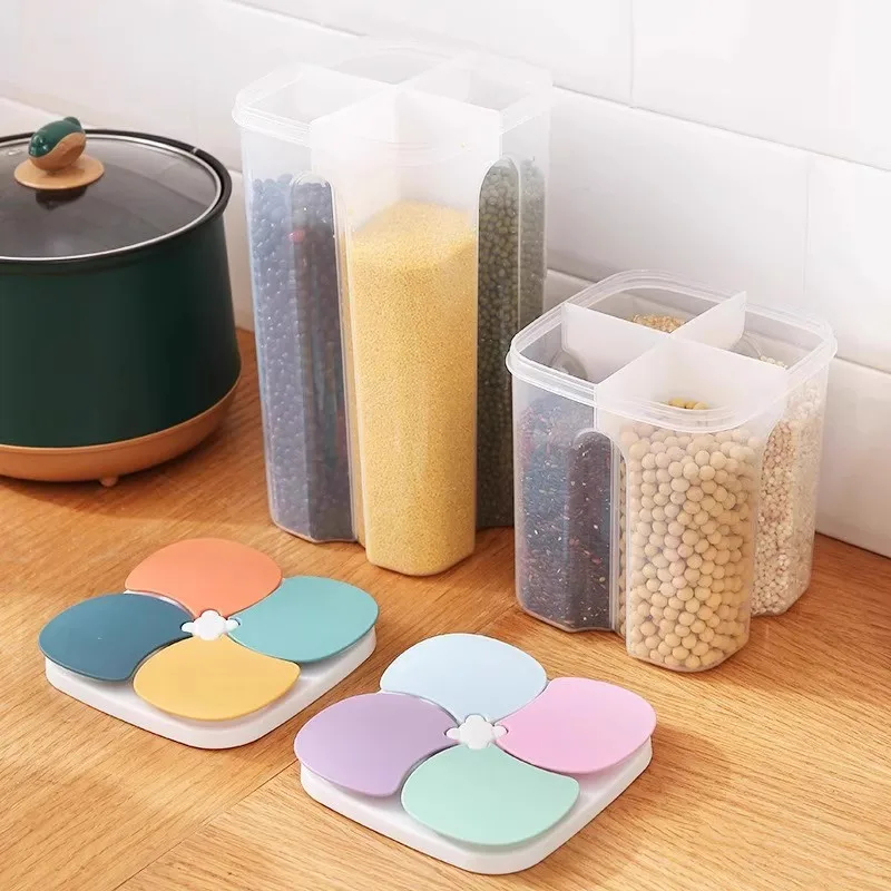 Sealed Jars Kitchen Grain Storage Organizer 4 Grids Plastic Moisture-proof Storage Box Household Spaghetti Keep Fresh Box