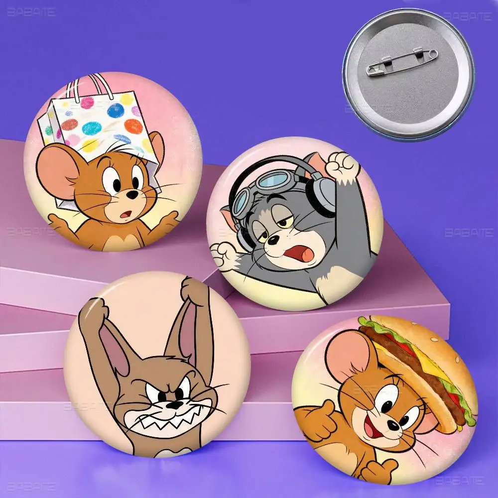 Funny Cartoon J-Jerrys T-Toms Creative Pins Funny Faces Round Snap-in Brooch Badge Backpack Hat Accessories Jewelry Gifts view 2