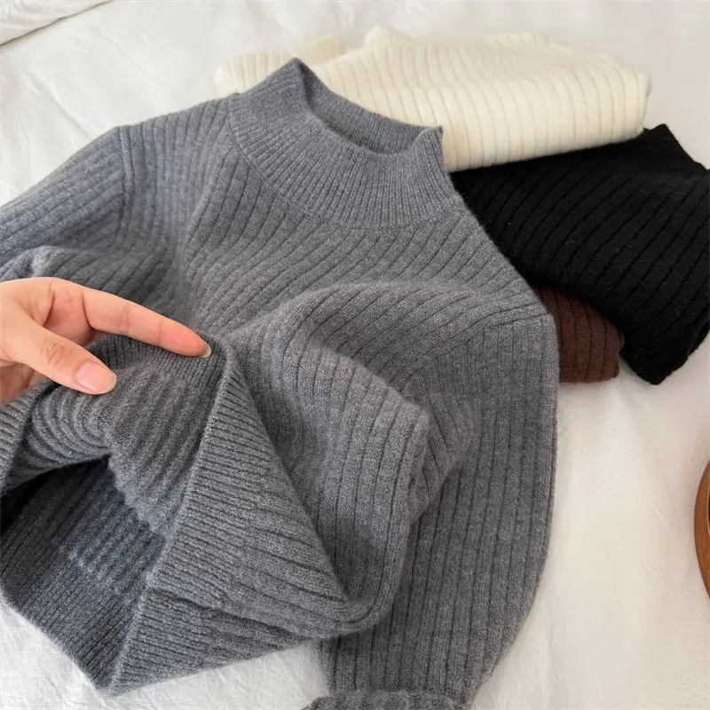 Children's Autumn and Winter Baby Knitted Base Sweater Boys' Sweater Super Soft New Semi High Neck Versatile