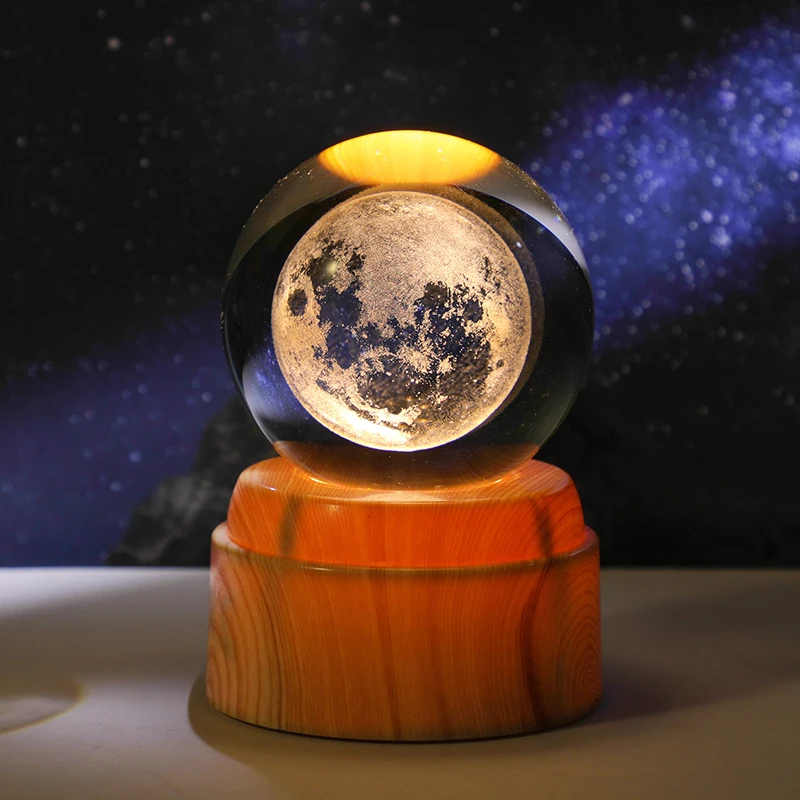 ホットフェスティバル クリスタルボール ナイトライト ギフト 3種類のベース USB LED ホームデスクトップデコレーション 6cm 3Dレーザー彫刻 惑星 月