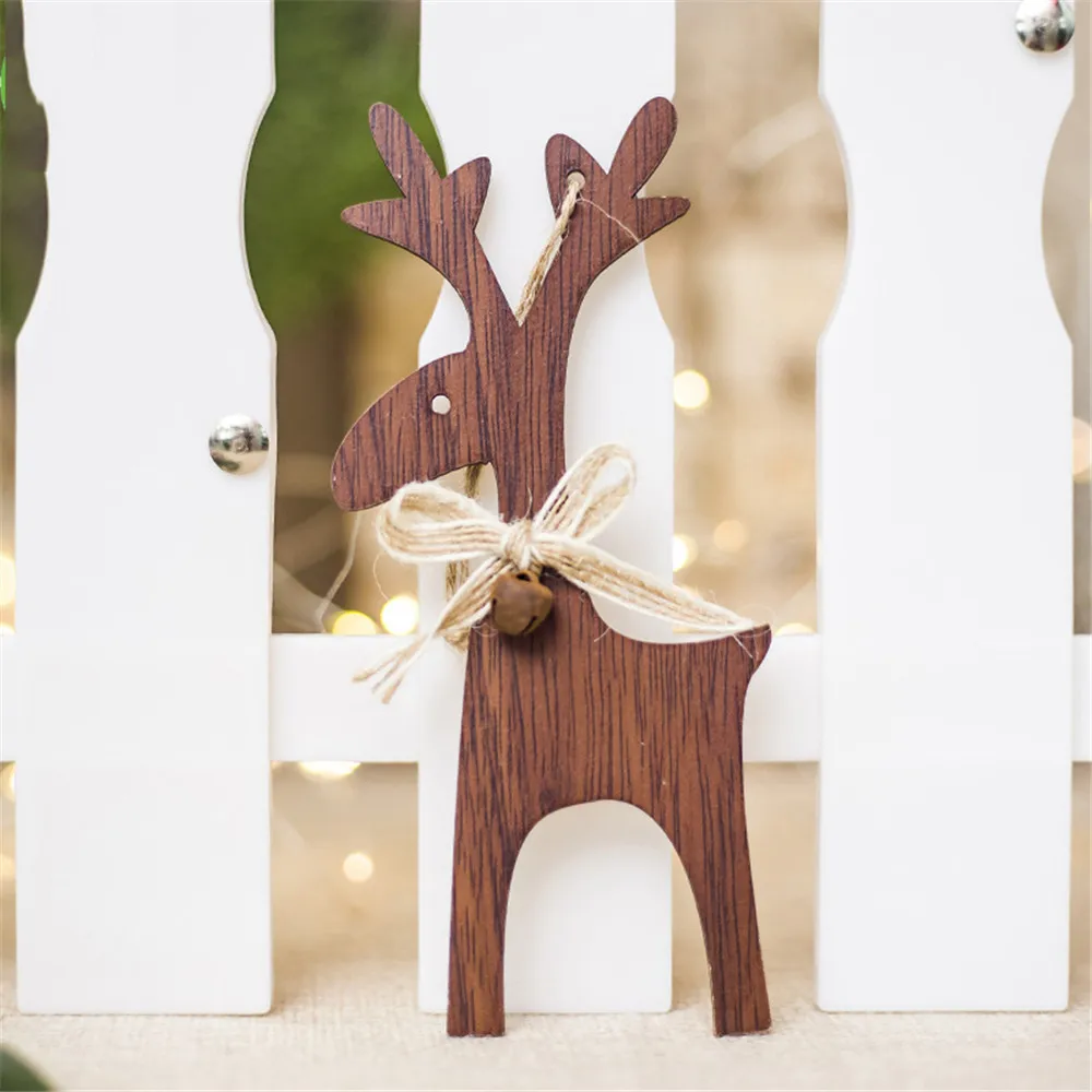 1pcs Wooden Christmas Deer With Bell Xmas Tree Pendants Diy Ornaments For Christmas Party Christmas Decorations 2024