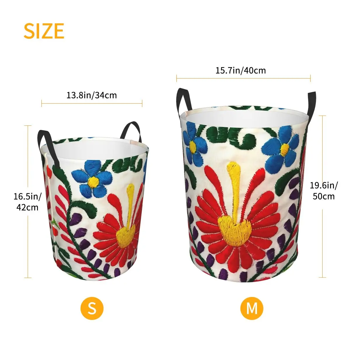 Cesta de lavandería de flores mexicana personalizada, cesto de ropa plegable para guardería, bolsa de almacenamiento de juguetes para niños