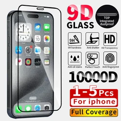 1-5Pcs 9D Tempered Glass For iPhone 16 Pro Max 11 15 14 13 12 Mini Xr X Xs Max 7 8 Plus Se 6s 13 15 16 pro Max Screen Protector