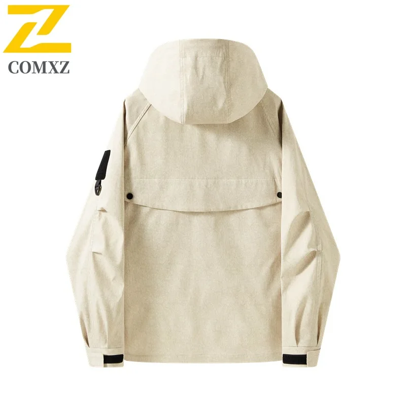COMXZ الرجال مقنعين سترة 2025 العصرية الموضة في الهواء الطلق التخييم السفر التنزه الأدوات سترة الخريف سترة خفيفة الوزن سترة واقية