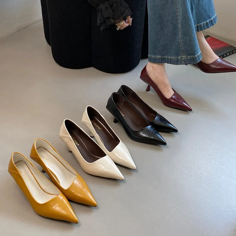 2026 Spring New Pointed Toe Shallow Pumps Slip On Women Shoes New Fashion Shallow Heel Elegant Dress Pumps Sexy Party Shoe Mujer
