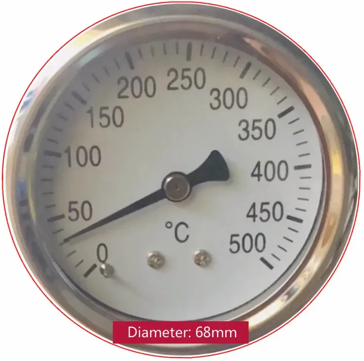 Thermometer, high temperature thermometer, pizza stove thermometer. 0-500 ℃, 304 stainless steel shell.