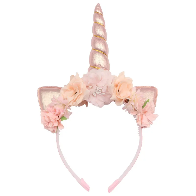 Pink Unicorn Flower Headband Hat Happy Unicornion Girl Birthday Party Decor Princess Birthday Parti Gift Rainbow Horse Hair Band