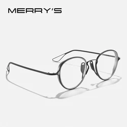 MERRYS DESIGN Pure Titanium Glasses Frame Men Vintage Round Prescription Eyeglasses Women Optical Eyewear with Ineer Ring S2688