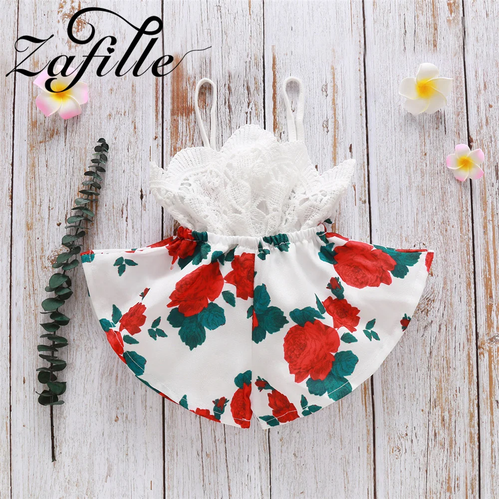 

ZAFILLE 0-2Y Flowers Printed Baby Girls Jumpers Lace Patchwork Kids Newborns Clothing Summer Sleeveless Toddler Girls Rompers