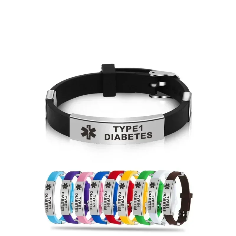 Medical Alarm ID Bracelet Diabetes Children Adjustable Silica Gel ICE SOS First-aid Loss Prevention Warning Information Storage