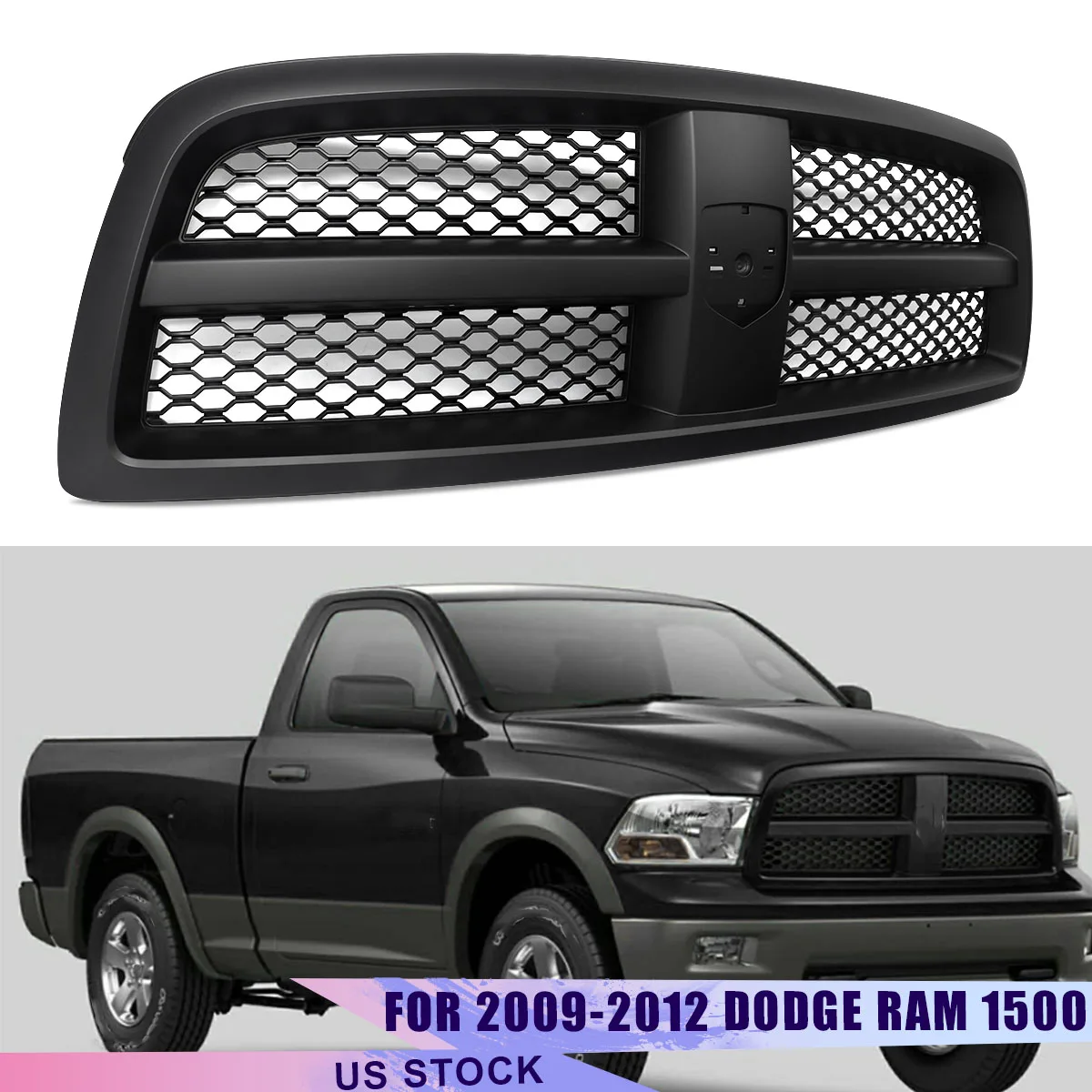 

for Dodge RAM 1500 2009-2012 Matte Black Honeycomb Mesh Grid Grille Front Bumper Grills Racing Grills Front Grille Upper Grills