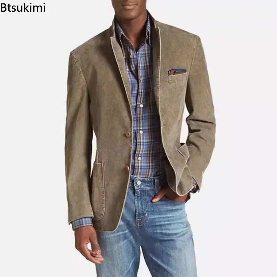2026 New Denim Suit Men's Busines Casual Solid Color Coats Fashion Slim Men's Clothing Vintage All-match Jackets Blazers for Men
