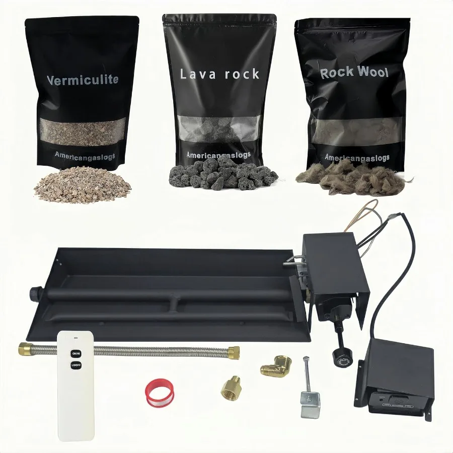 Vented 18-24 inch Gas Logs Sets for Gas Fireplace with Remote Control Motor Valve 18 inch Birch Color Realistic Flame Effect Ea