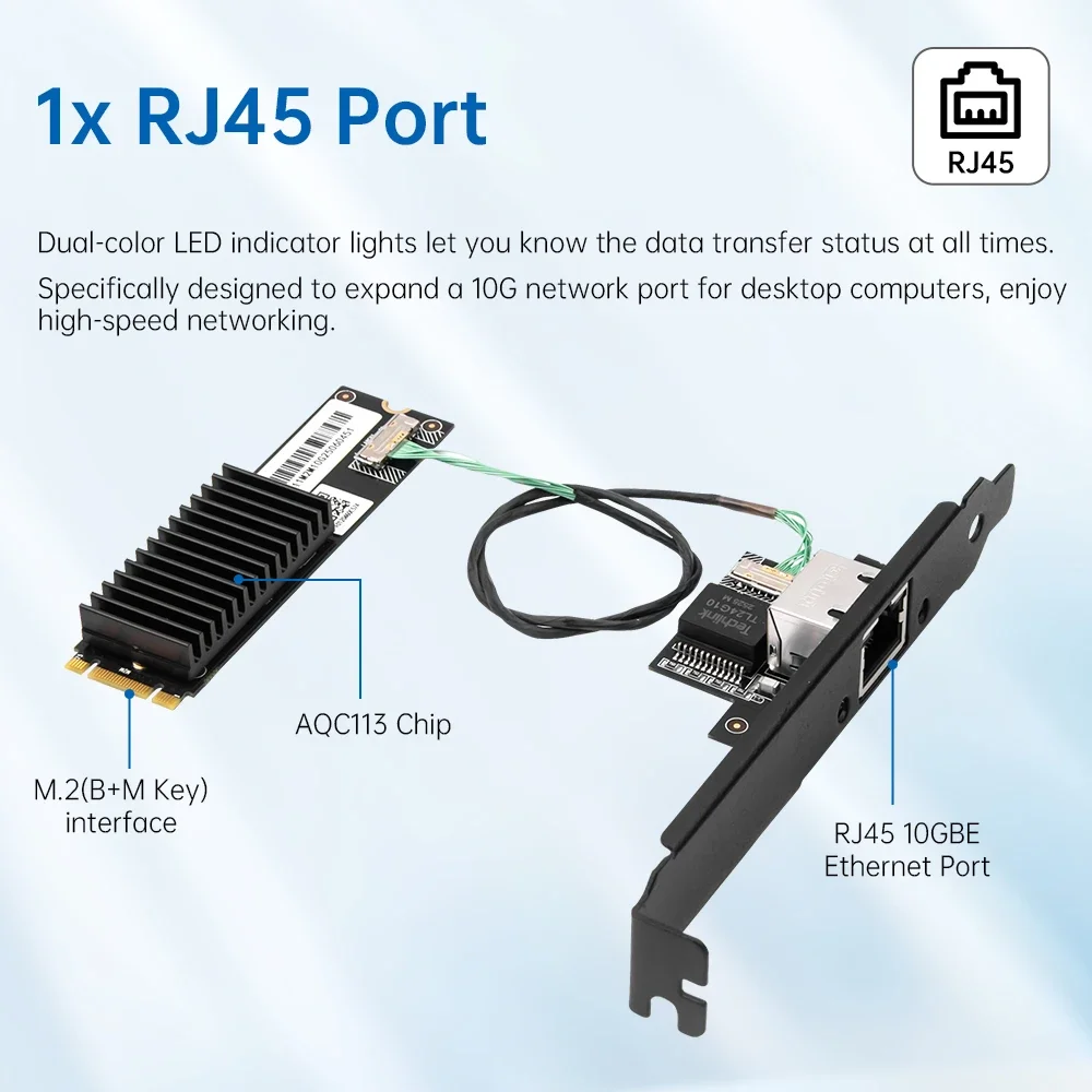 10Gbps AQC113 M.2 B+M Key To RJ45 Ethernet Network Card Single Port LAN Controller Adapter For Desktop PC Server NAS