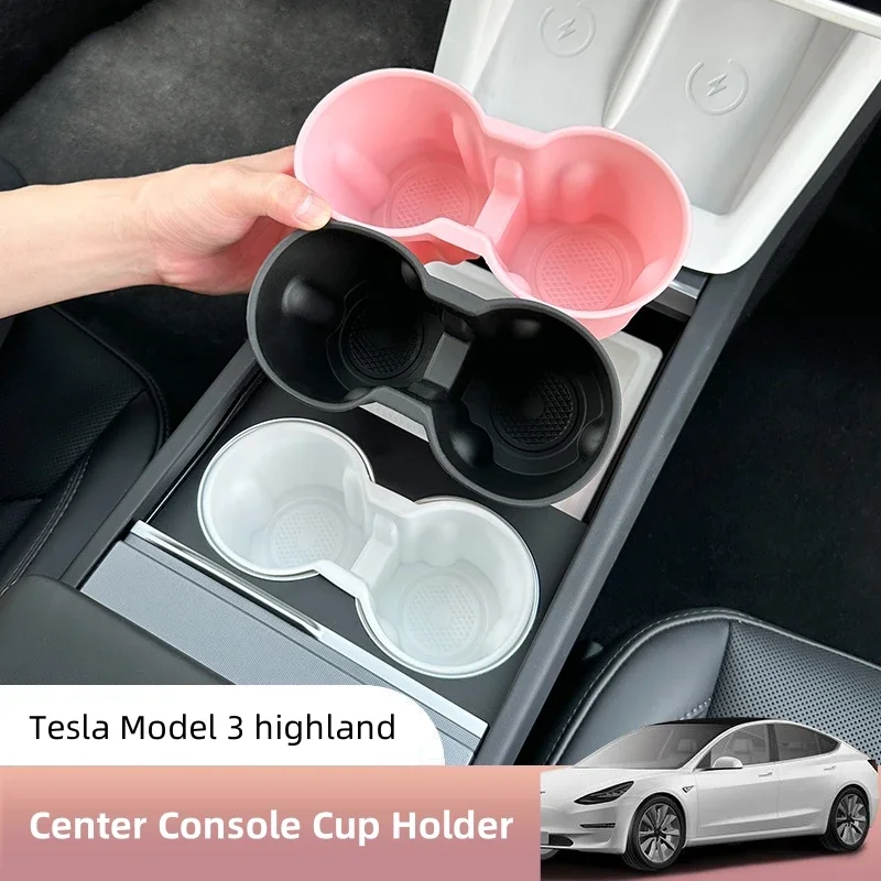 Water Cup Holder TPE for Tesla Model 3 Highland Center Console Storage Box Central Control Console Cup Holder Storage Organizer