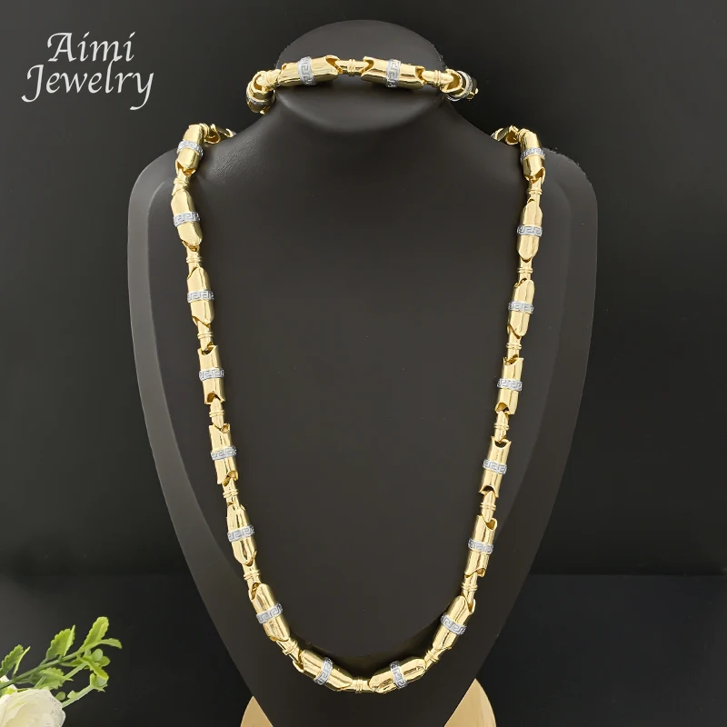 Hip Hop personalisierte lange Kette Golden Choker Top Quanlity 18K vergoldet Schmuckset für Mann Halskette Armband Schmucksets