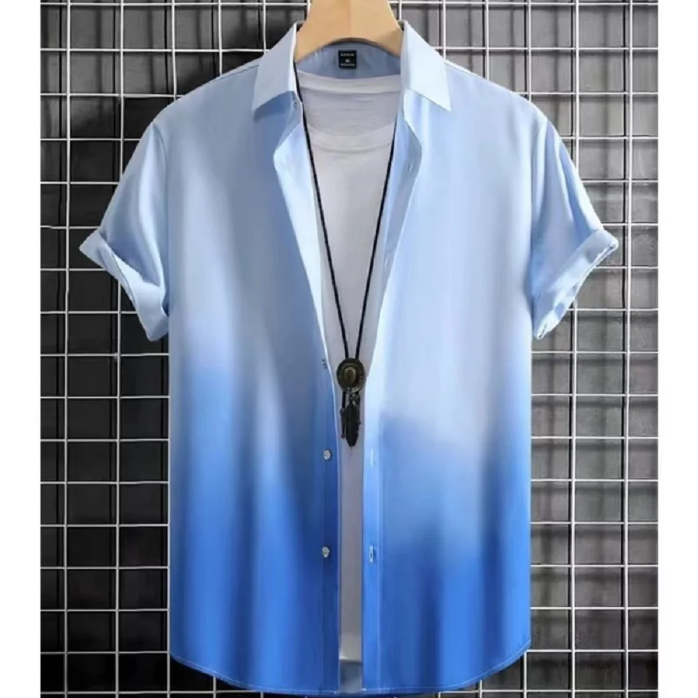 

Single piece summer men's personality gradient short-sleeved lapel shirt fashionable and versatile men's casual tops