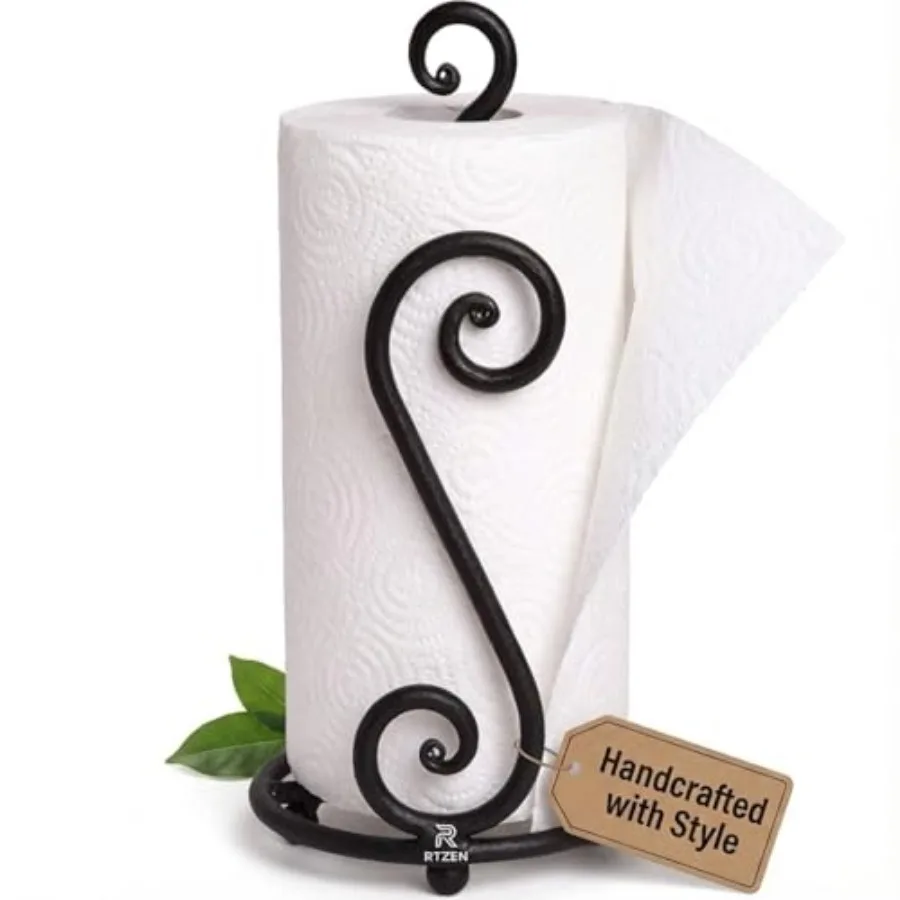 

Matte Black Paper Towel Holder Countertop - Decorative Farmhouse Paper Towel Roll Holder - Rustic Metal Modern Stand for Kitche