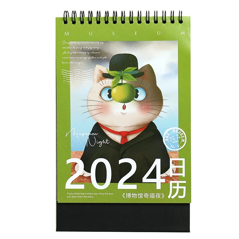 1 Piece Kitten 2024 Desk Calendar Museum Cat Night Creative Ins Decorative Calendar