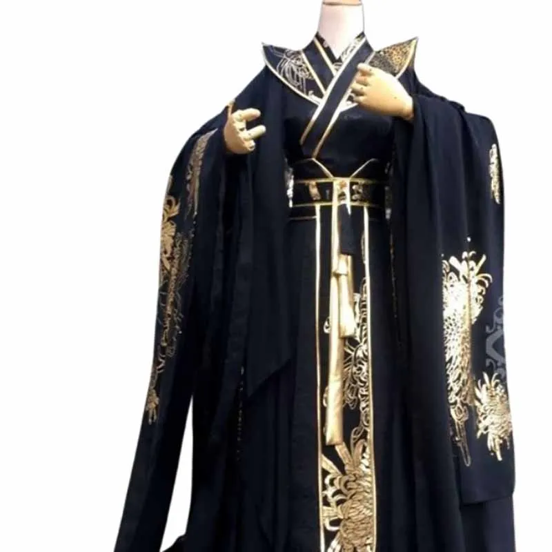

Customize Chinese Traditional Vintage Hanfu Black Sets Women Halloween Carnival Ancient King Cosplay Costume Men Large Size 5XL