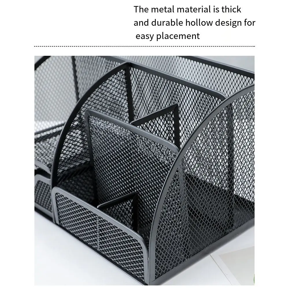 Creative Multi Grid Pen Holder Metal Mesh 6 Compartments Desk Organizer 1 Drawer Multi-functional Desktop Office Organizer