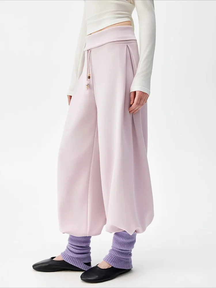 LIinar 2026 Spring Fall New Arrival Women's Solid-Color High-Waisted Cuffed Athletic Casual Bell-Bottom Sweat Pants