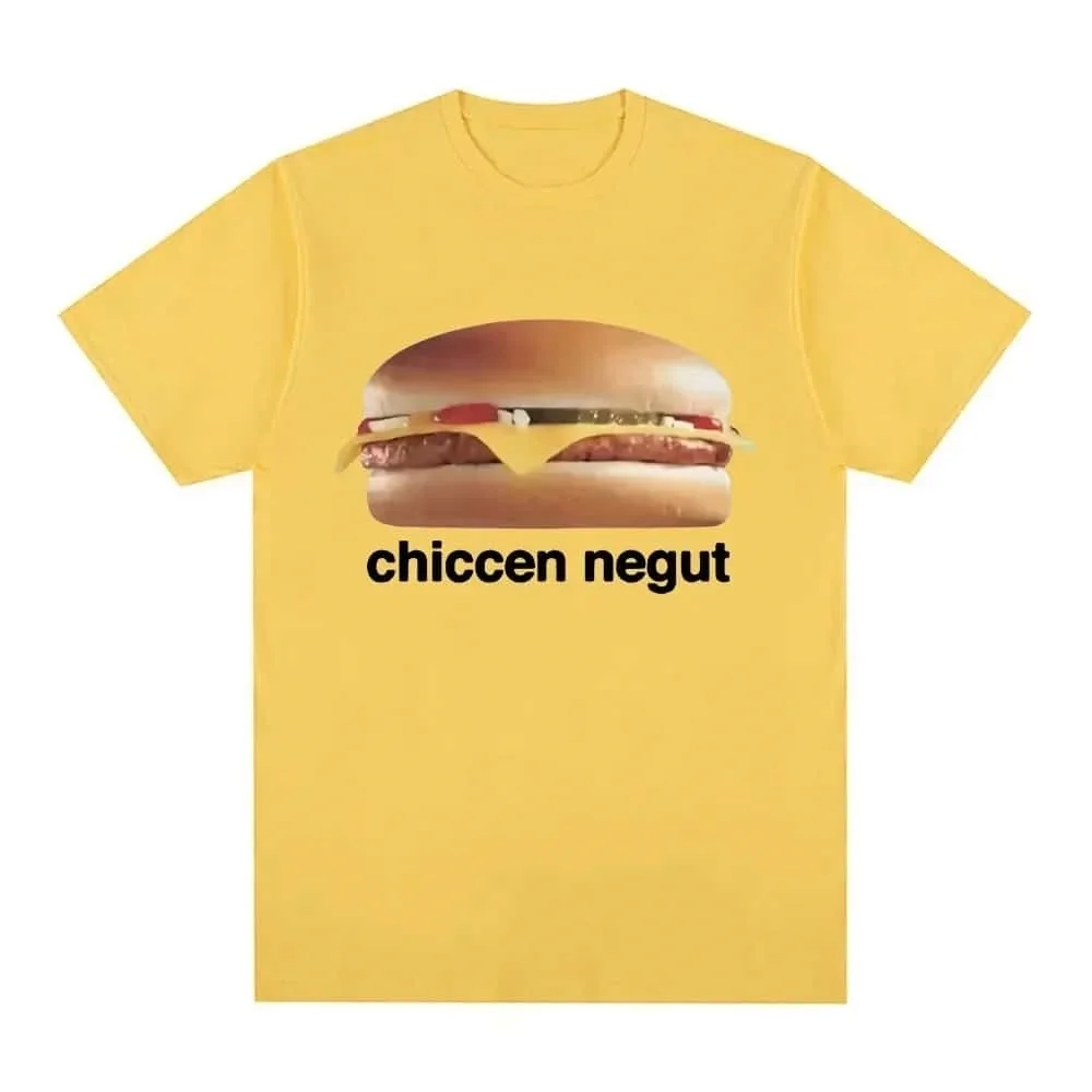 Camiseta de algodón estilo retro americano Chiccen Negut Burger 2026, ropa familiar de moda de verano, divertida para niños, parejas, informal, de manga corta