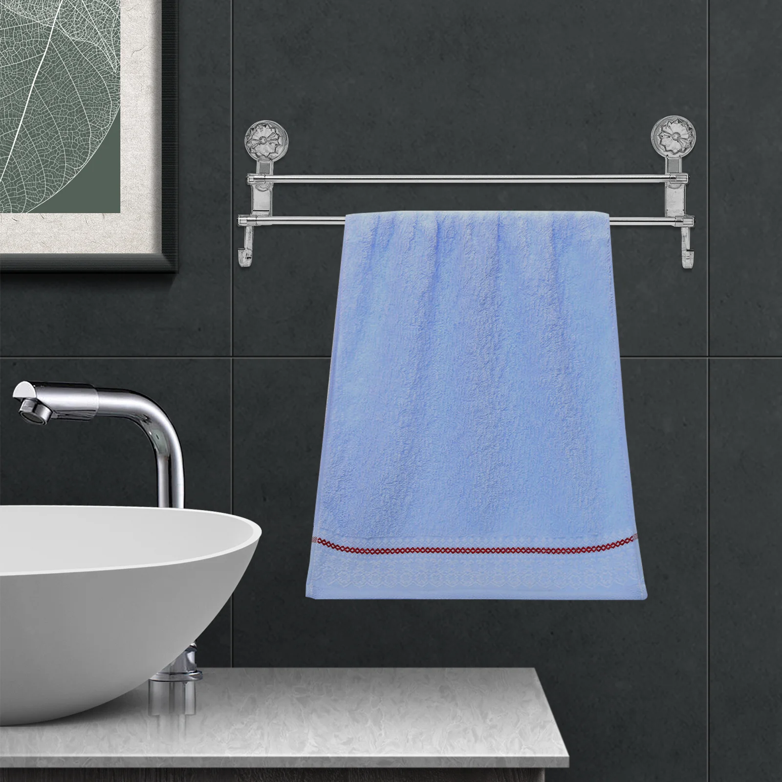 

Double-Pole Suction Cup Wall Towel Rack Plastic Stainless Steel Bathroom Kitchen Organizer Multi-Use Drying Holder Slipper Shelf