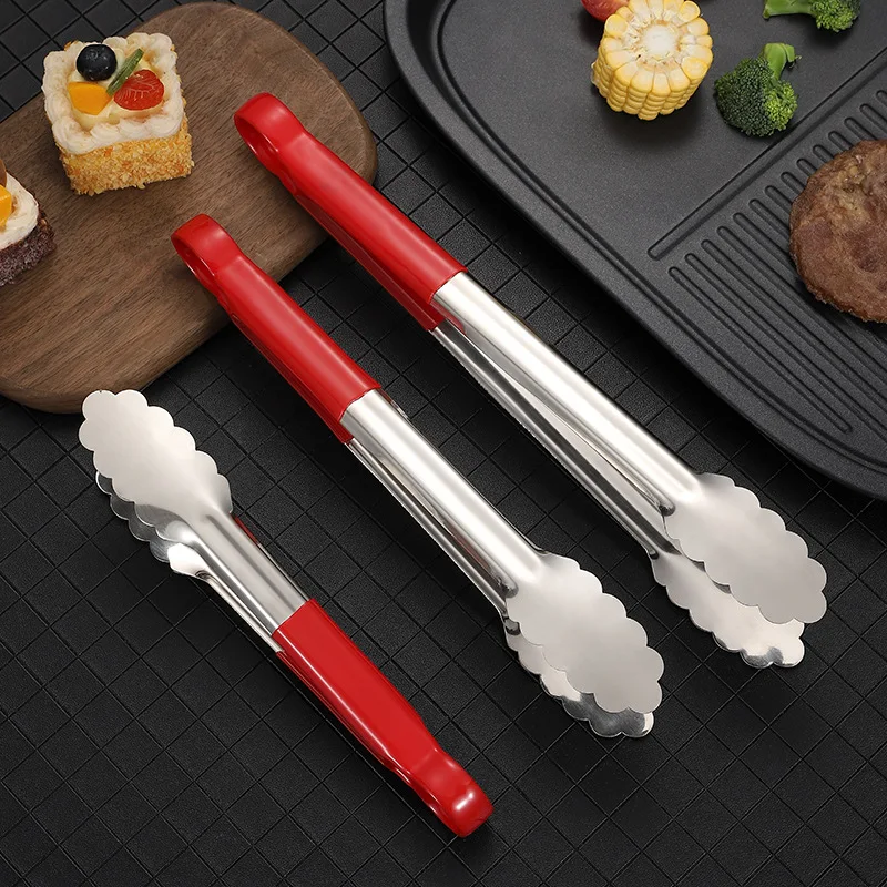 Stainless Steel Food Clip Silicone Handle Anti-scalding Tongue Bread Bbq Salad Grilling Non-Stick Tongs Kitchen Utensils Gadgets