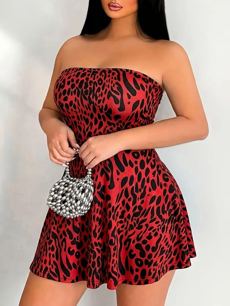 Image of Trägerloses, ärmelloses, kurzes A-Linien-Kleid mit tailliertem Schnitt im Spicy-Girl-Party-Stil für Damen