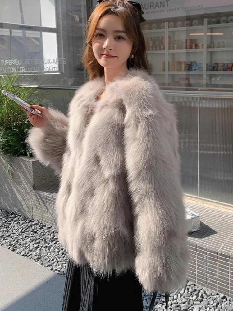 Fur Integrated Winter Fashion New Women\'s Temperament Warm Coat Loose Simulation Fox Fur Temperament Thick Coat Faux Fur