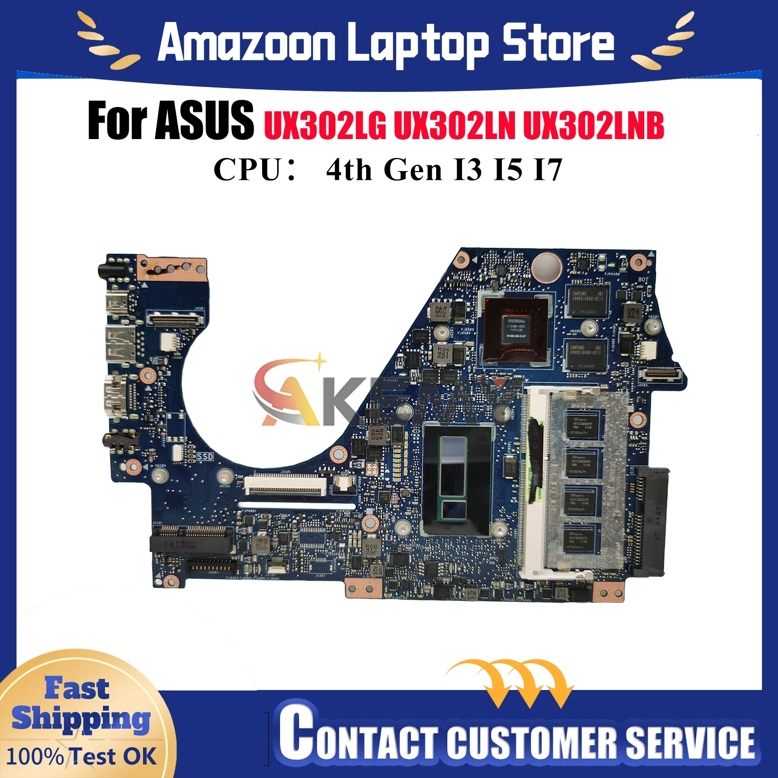 

UX302LG Laptop Motherboard For ASUS ZenBook UX302LN UX302LNB UX302LG UX302L Notebook Mainboard With I3 I5 I7 CPU 111% tests OK