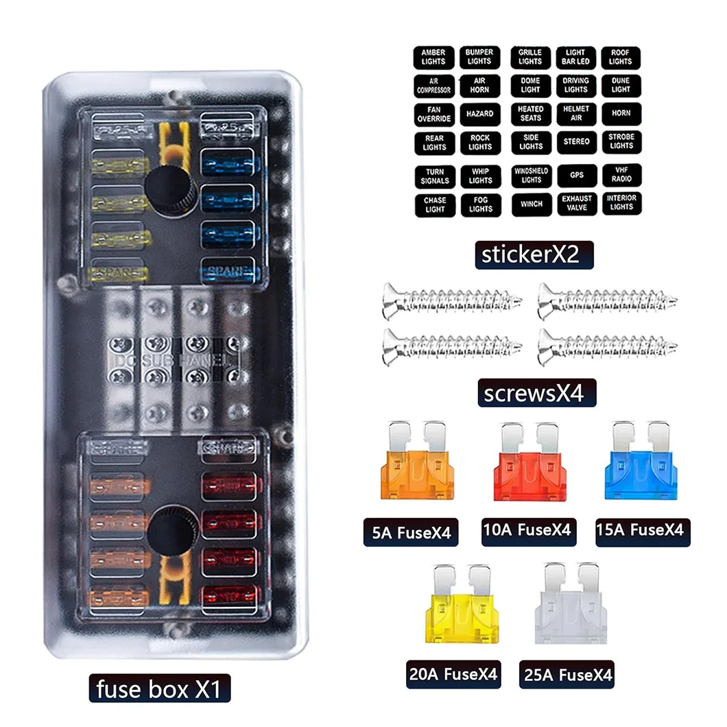 20Way DC12-24V Auto Fuse Box 16 Circuit Fuse Holder Fuse Car Overload Protector Waterproof Fuse Box Holder for Car Truck RV
