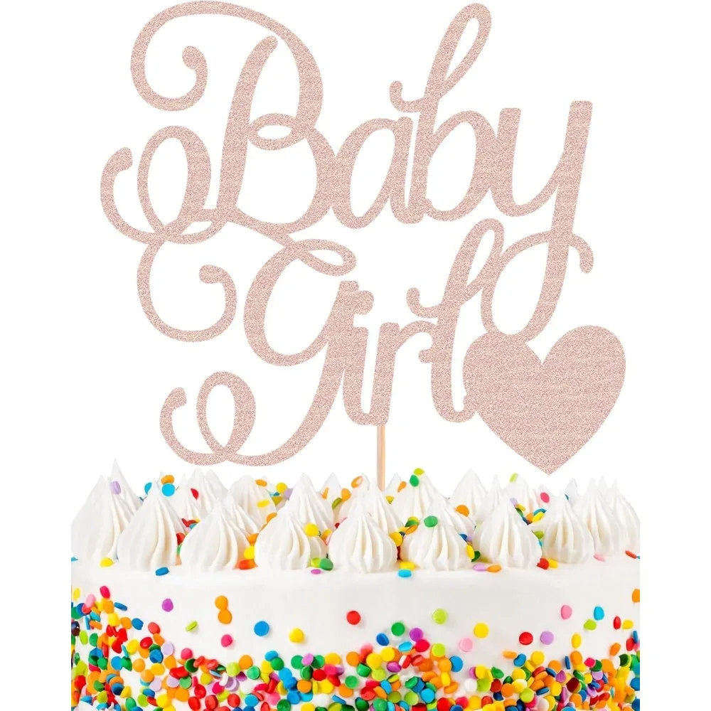 Baby-Mädchen-Kuchenaufsatz, Glitzer-Roségold-Kuchendekoration für Mädchen, für Gender-Reveal-Party-Fotorequisiten