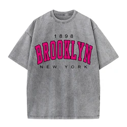 Womans Cotton Washed T-Shirts Fashion Loose O-Neck Short Sleeve Brooklyn New York Printing Tops Summer Street Female Clothes