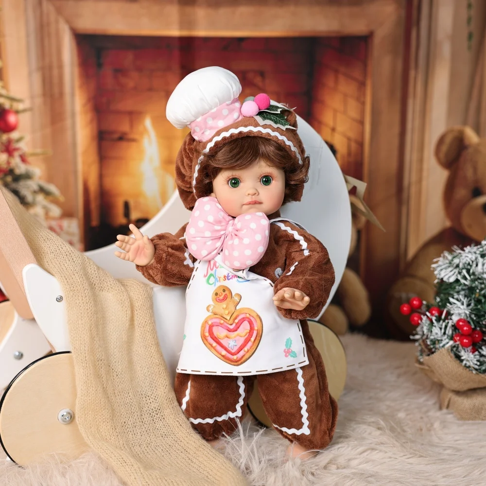 

Cloveray 18 inch Christmas New Full Cute Body Vinyl Realistic Reborn Baby Doll Kawaii Gingerbread Man Vinyl Doll Kid Xmas Gift