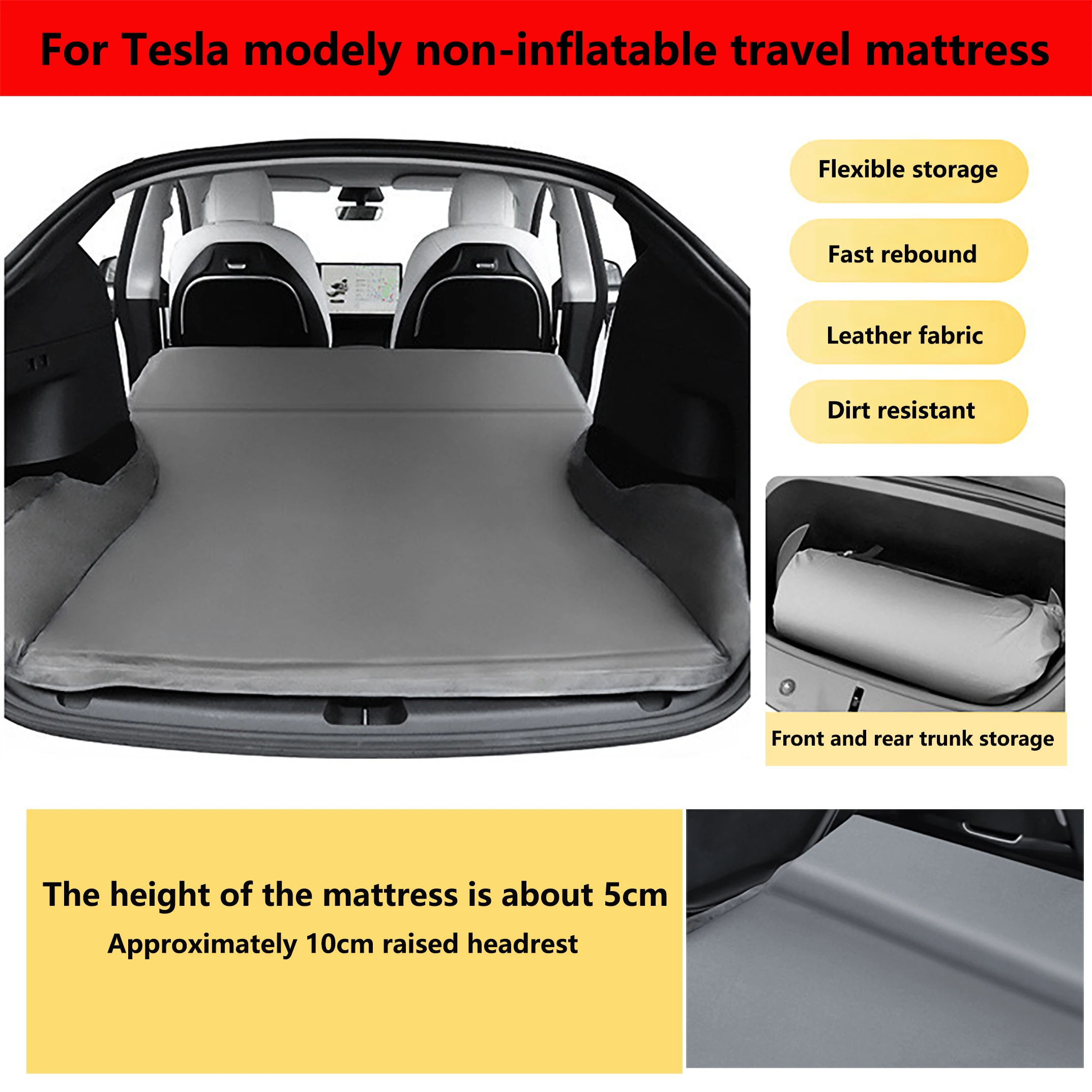 For Tesla Modely Leather Car Mattress Air Inflatable Foldable Portable Camping Travel Mat Sleeping Cushion Trunk Modification