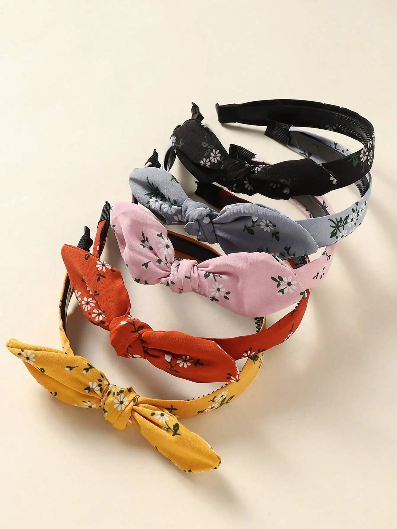 

5pcs/Set Cute Flower Pattern Headbands, Bowknot Headbands With Serrated Simple Bow Design