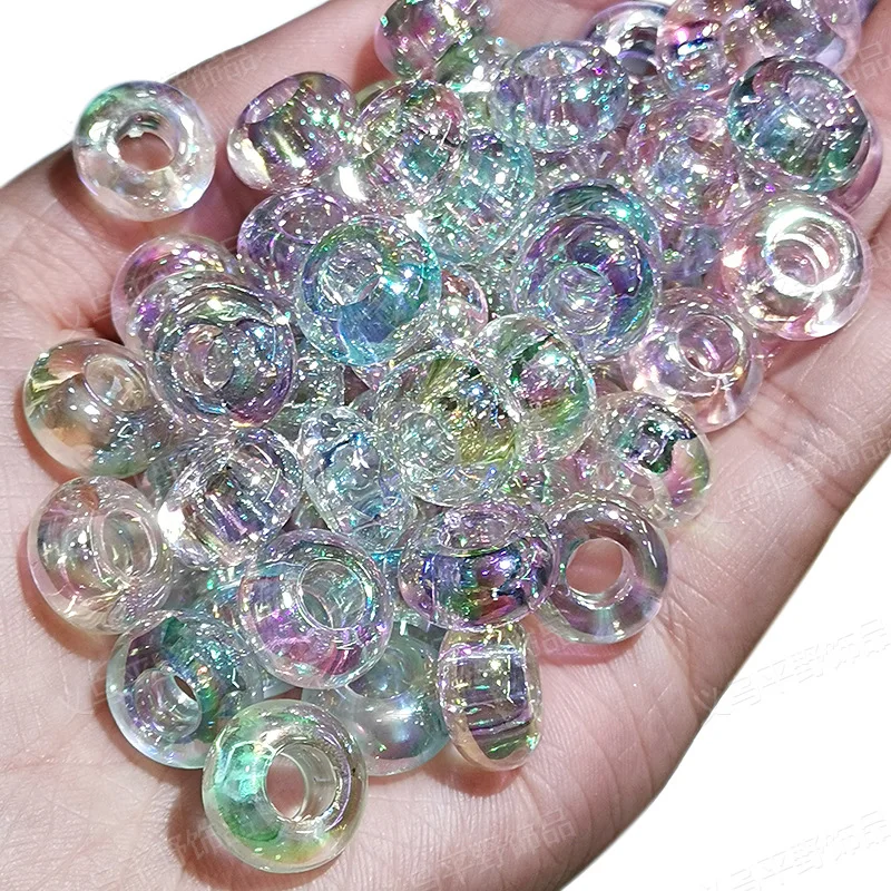 

7*14mm 300pcs Ab Crystal Colors Acrylic Big Hole Wheel Spacer Beads Fit Girls Jewelry Bracelet Necklace Earring Beading Material