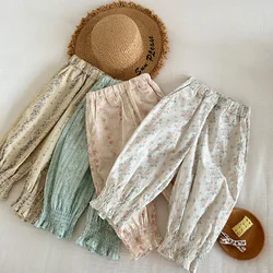 Baby Girls Anti-mosquito Pant Kids High Waist Pants Floral Printed Trousers 2024 Summer Children's Beach Clothes korean style